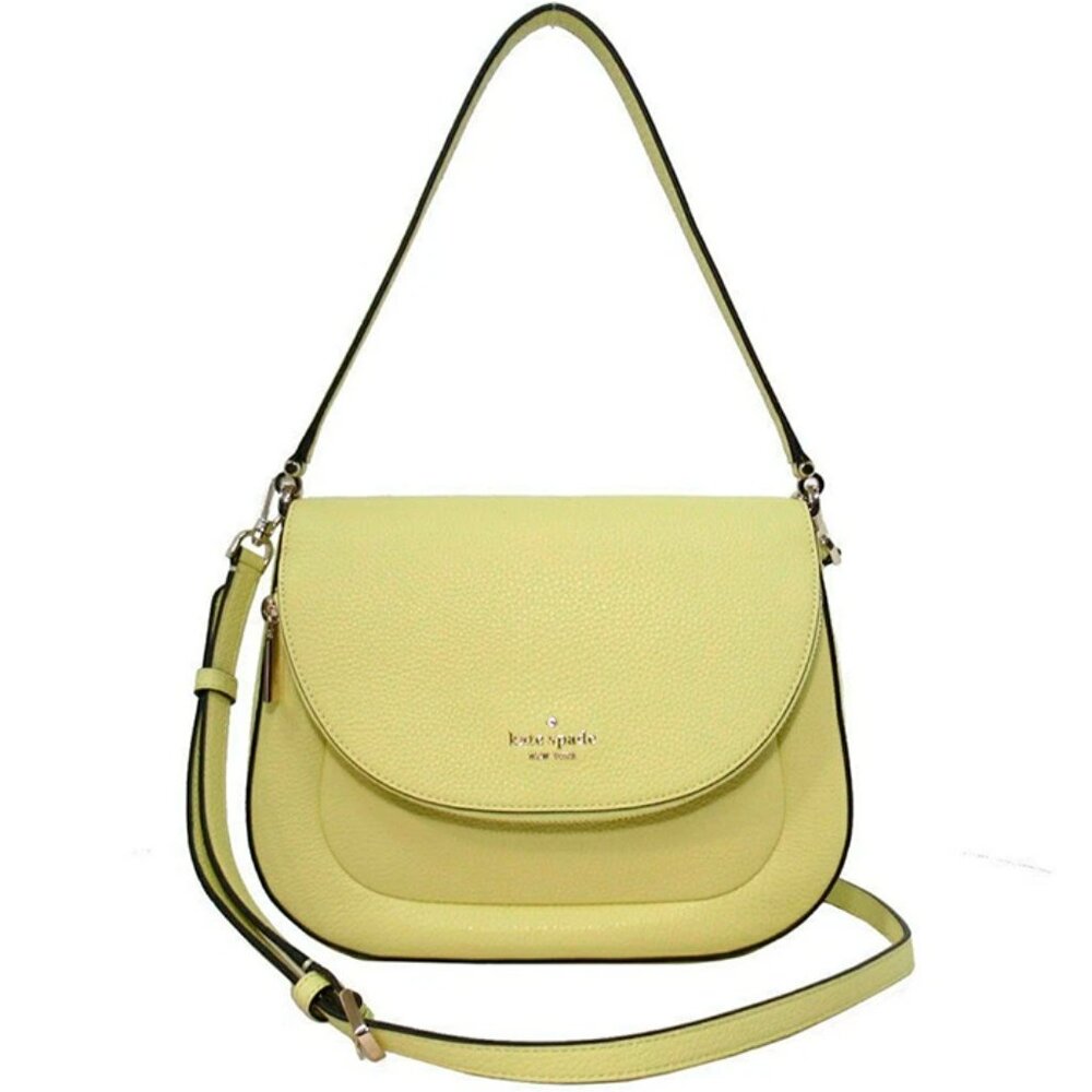 S Kate Spade Leila Frosty Lime Leather Flap Shoulder Bag WKR00330 NWT Yellow
